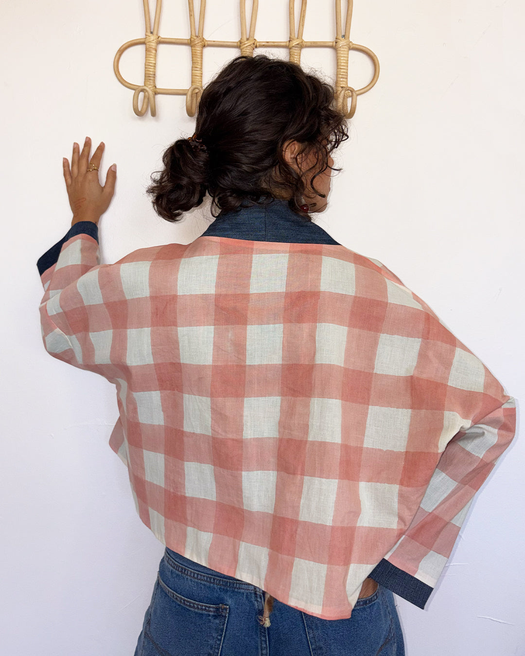Veste Takamaka courte gros vichy rose