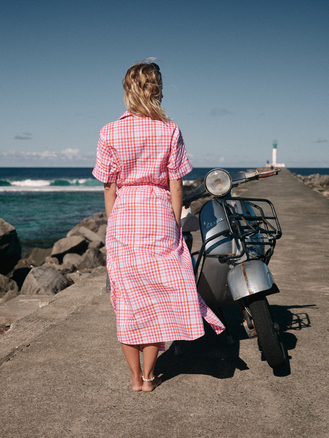 Robe Jacqueline longue vichy rouge/rose
