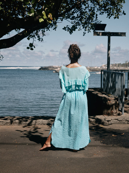 Jupe Caro vichy bleu turquoise