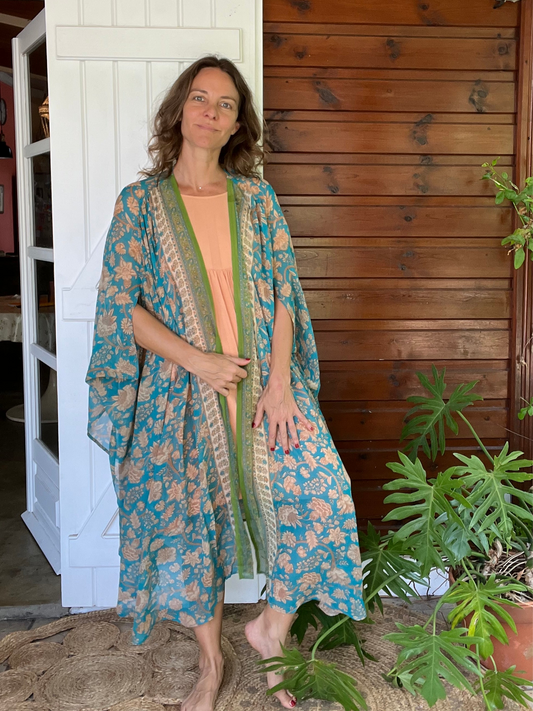 Kimono Meekha long blue and green