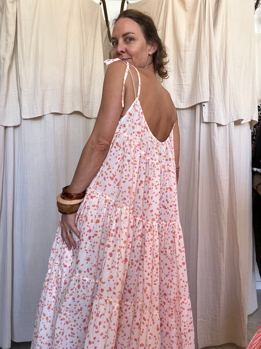 Robe Denise longue seersucker block print pois