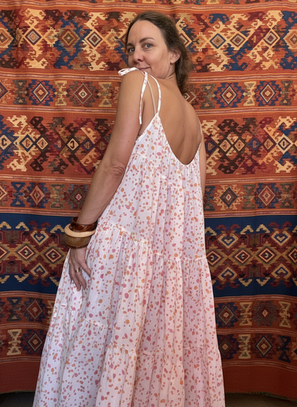 Robe Denise longue seersucker block print pois