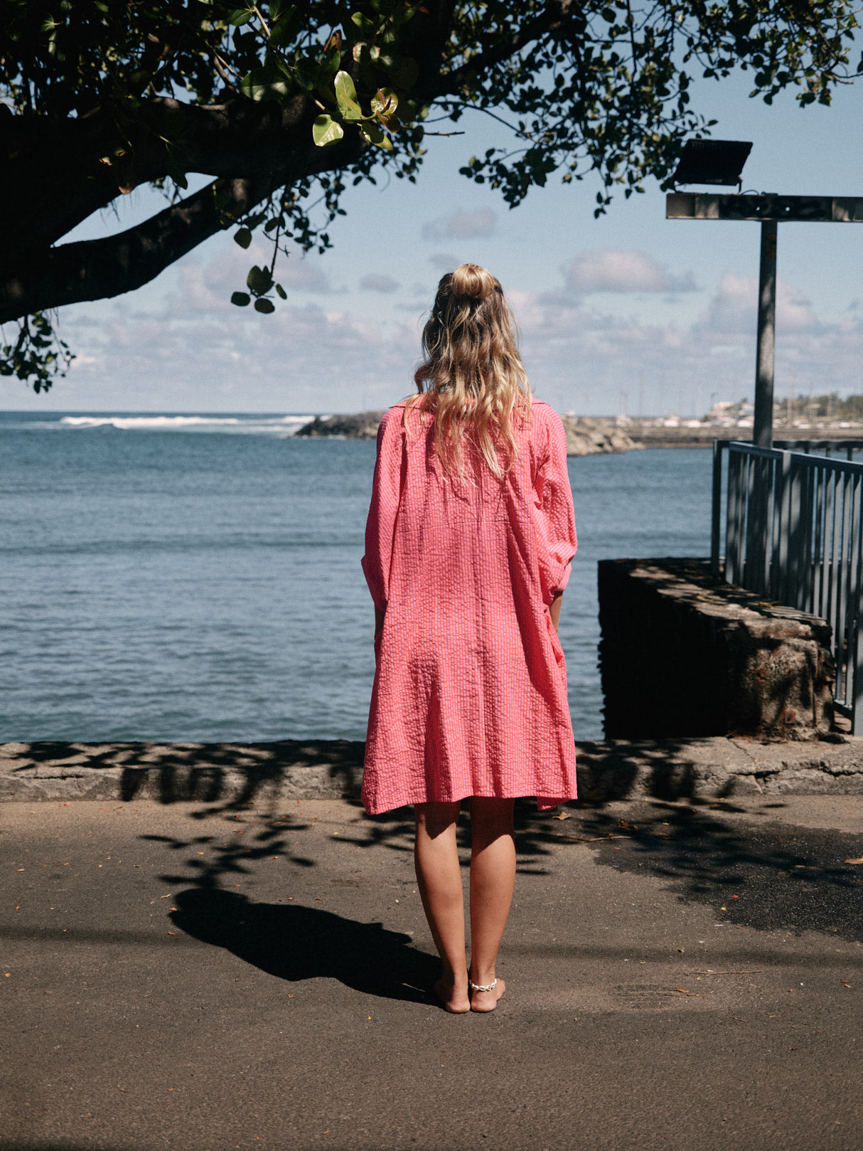 Robe Nicole rayures rose/rouge seersucker