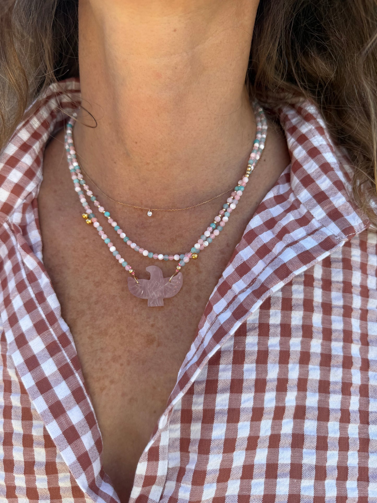 Collier Condor double quartz rose 🩷 🤍