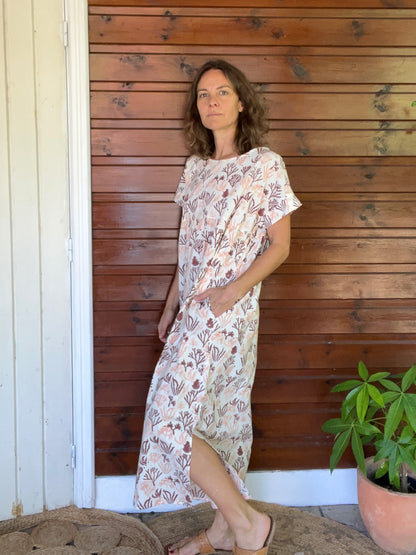 Robe Maïda longue motif corail