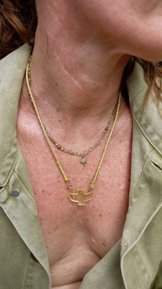 PIÈCE UNIQUE 
Collier Condor fil soie quartz citron 🍋
