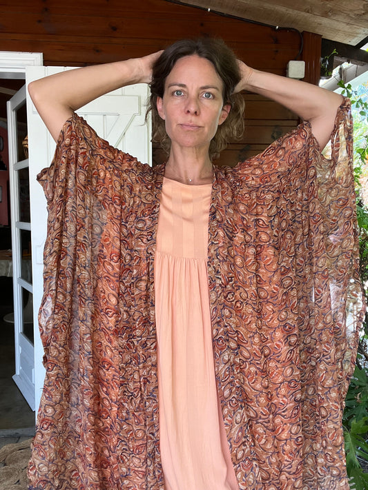 Kimono Meekha long paisley terracotta and blue