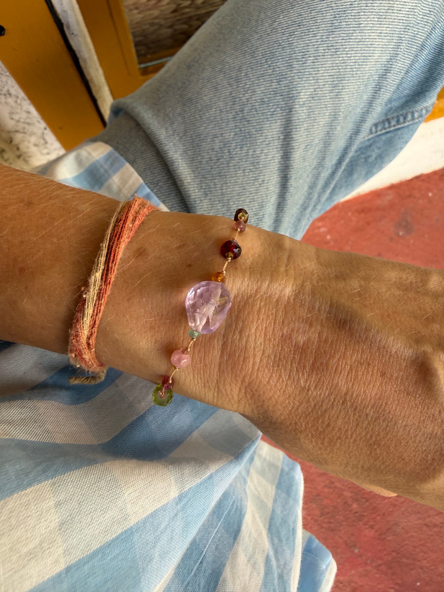 Bracelet multi-pierres base améthyste taillée