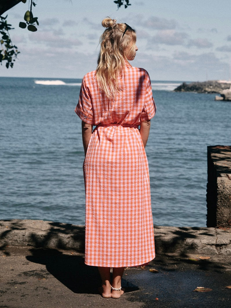 Robe Jacqueline longue Lila/corail