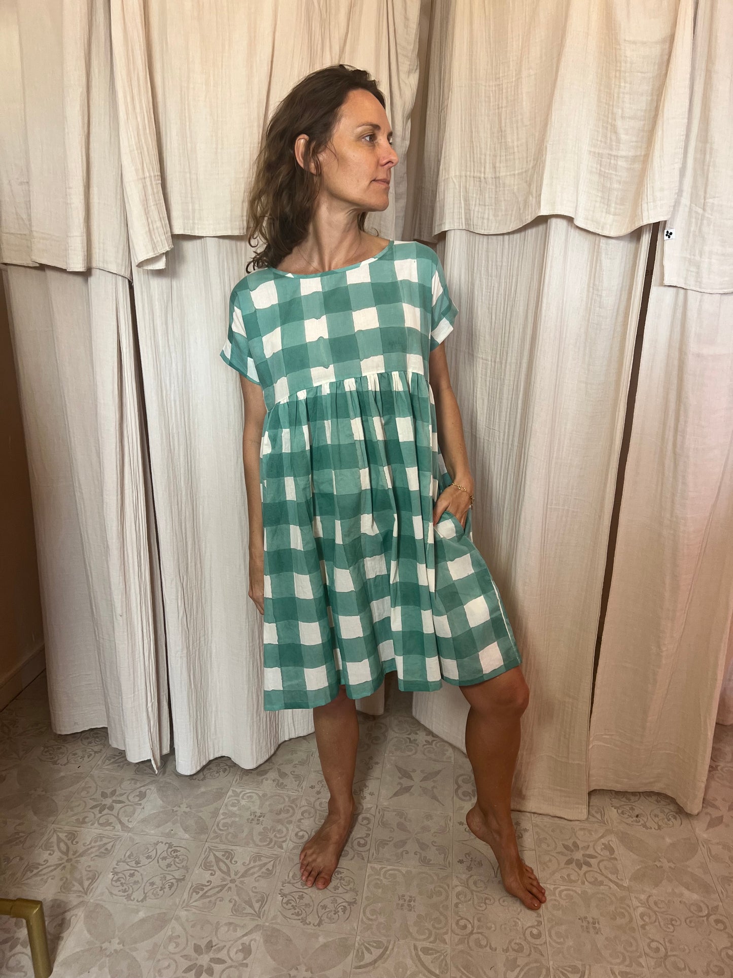 Robe Maïda block print gros carreaux