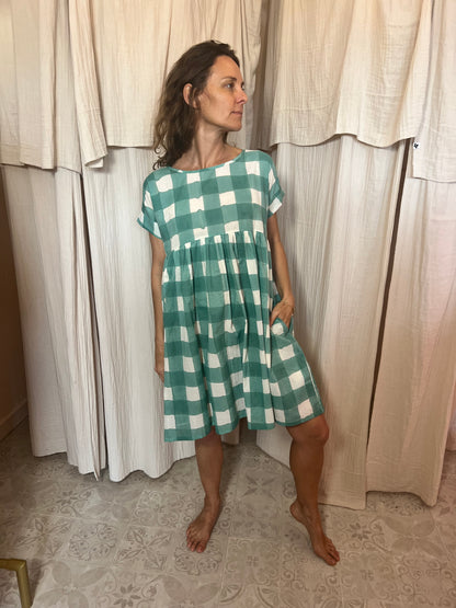 Robe Maïda block print gros carreaux