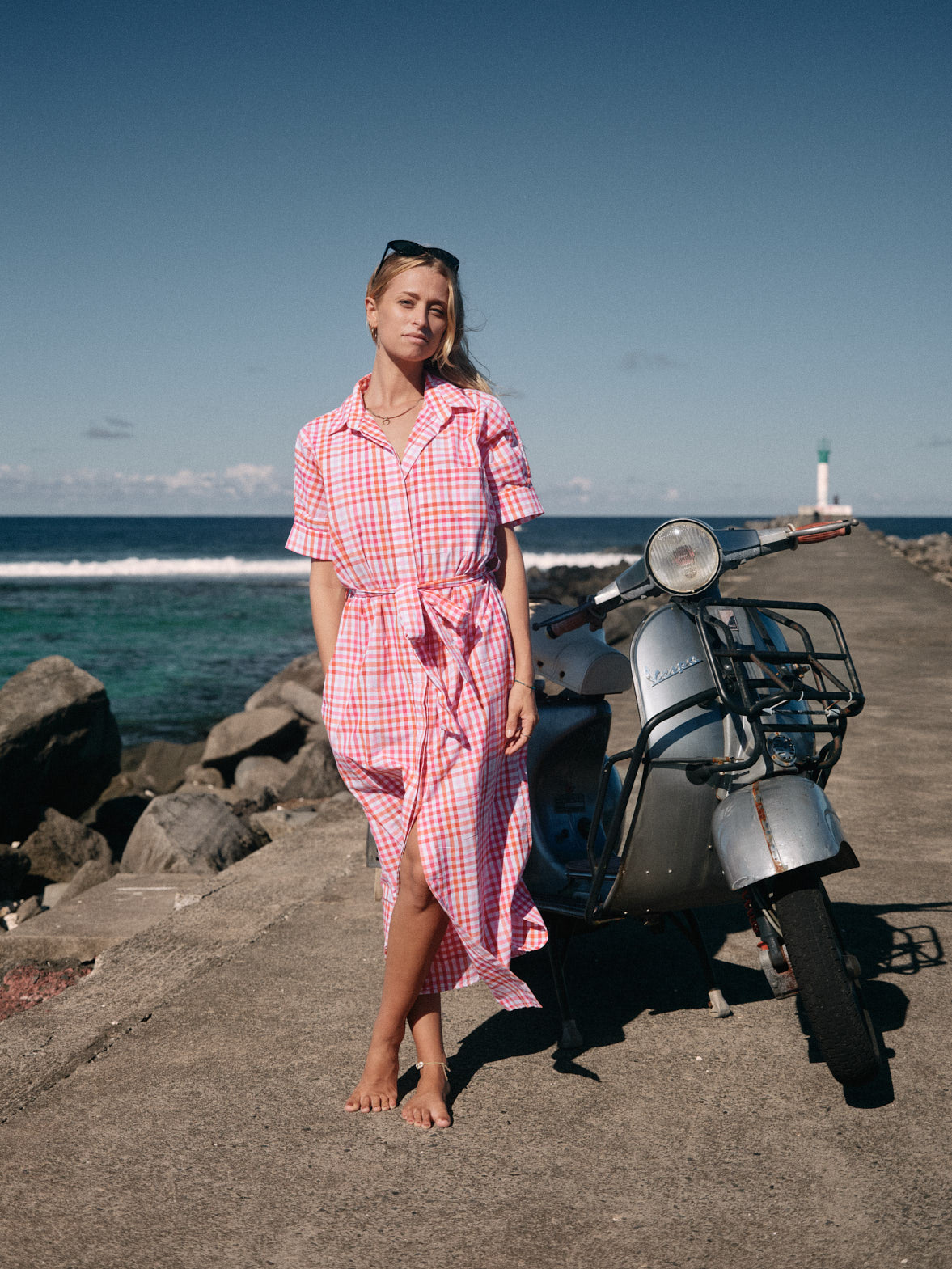 Robe Jacqueline longue vichy rouge/rose