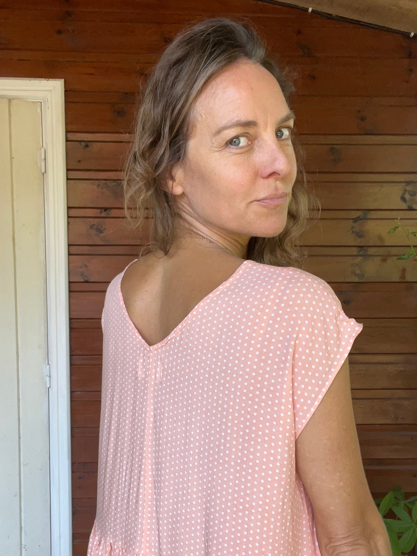 Robe Victoria viscose nude à pois