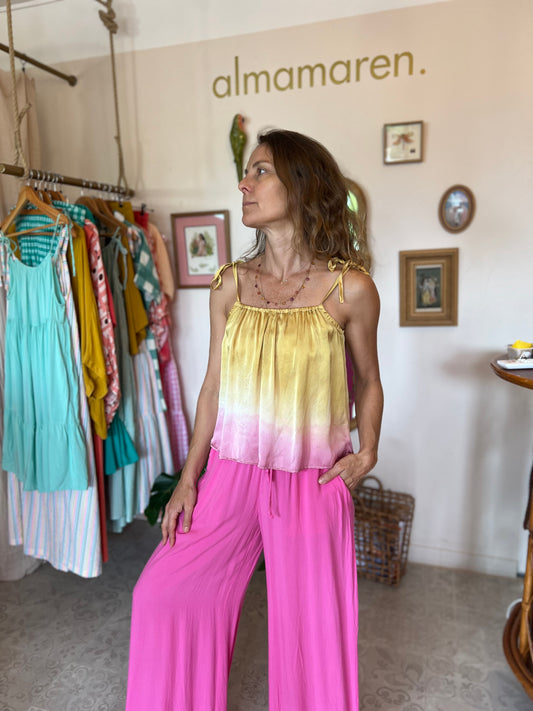 Top bohème soie💛🩷