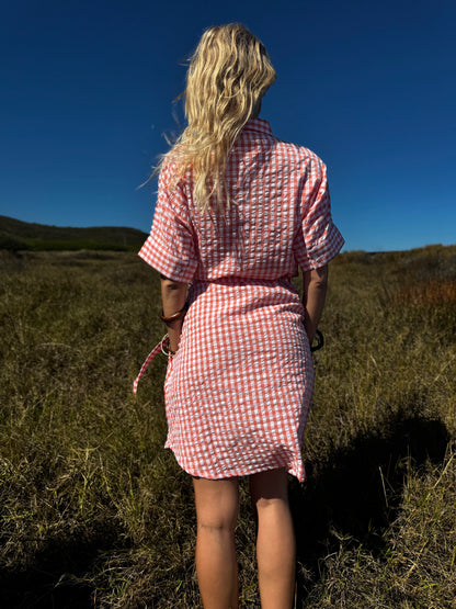 Robe Jacqueline courte Vichy Corail