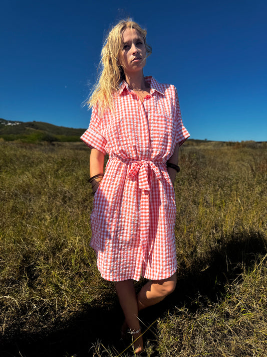 Robe Jacqueline courte Vichy Corail