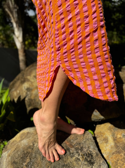 Robe Jacqueline longue vichy Orange & Pink