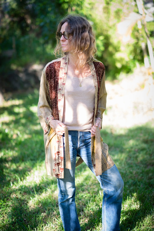 Kimono Mala Beige Marron Brode | almamaren.